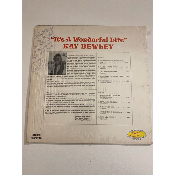 Kay Bewley It's A Wonderful Life LP Shrink Autographed CMP Recordings 7240 VG+ - Picture 2 of 8